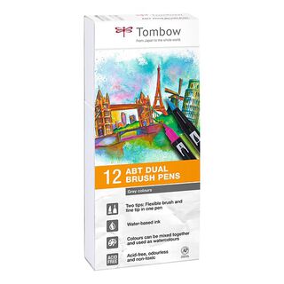 ABT Dual Brush Pen aquarelle Tons gris Set [ 12 Pièces ] | Tombow, 