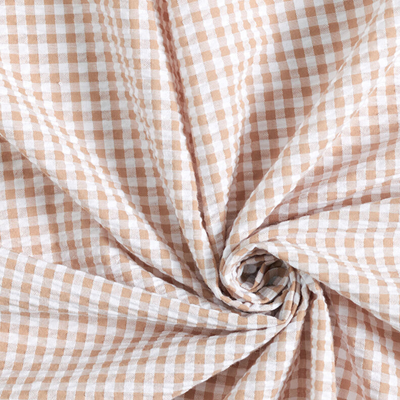 Seersucker Mélange coton à carreaux Vichy – beige,  image number 3