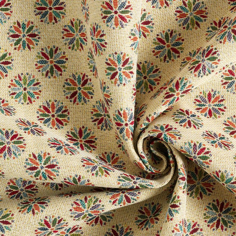 Tissu de décoration Gobelin Mandalas de petites fleurs – beige clair/rouge,  image number 3
