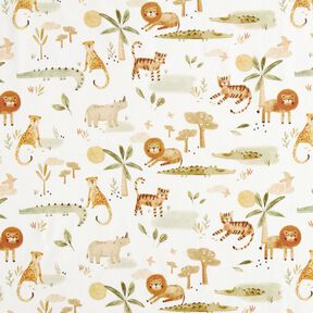 Popeline coton Animaux de la jungle Impression numérique – blanc/anémone, 