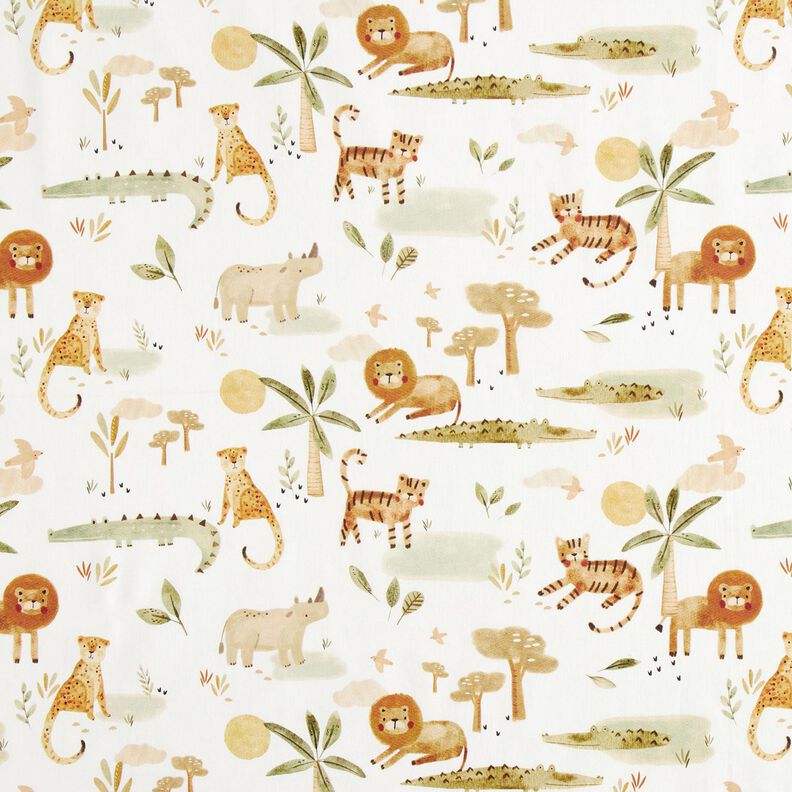 Popeline coton Animaux de la jungle Impression numérique – blanc/anémone,  image number 1
