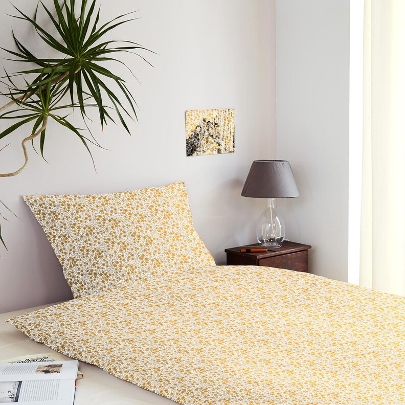 Tissu de décoration Satin de coton Mer de fleurs – moutarde/blanc,  image number 6