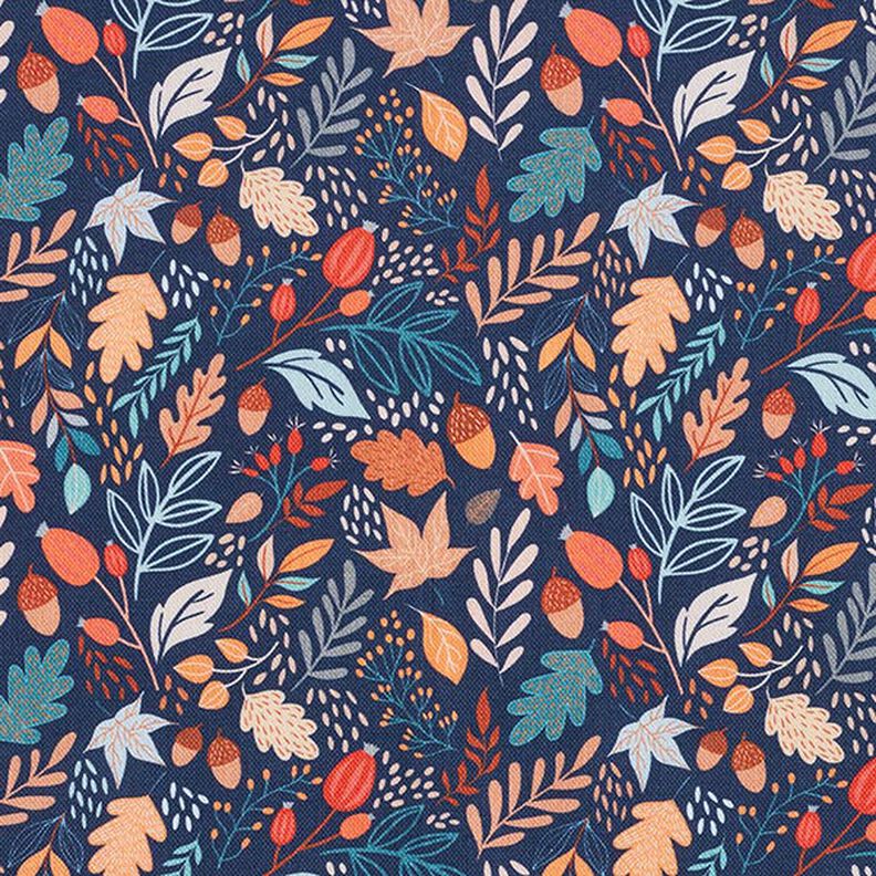 Tissu de décoration Semi-panama feuilles d’automne – bleu marine,  image number 1