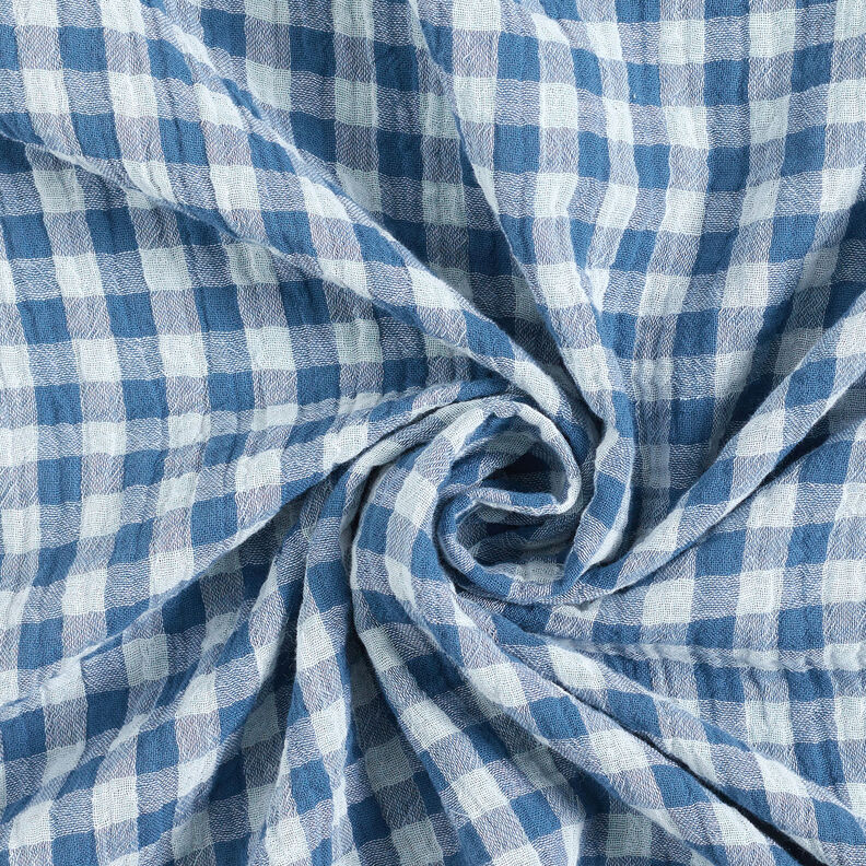 Tissu double gaze de coton Carreaux vichy à fil teinté – bleu jean/blanc,  image number 5