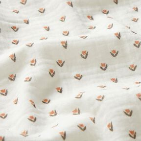 Tissu double gaze de coton Mini-tulipes Impression numérique – blanc, 