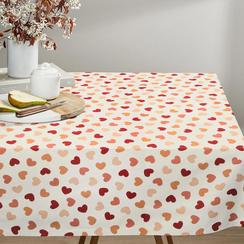 Tissu de décoration Semi-panama Cœurs éparpillés – crème/rouge foncé, image number 9