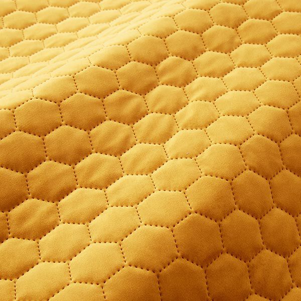 Tissu de revêtement velours matelassé nid d'abeille – moutarde,  image number 2