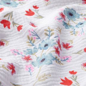 Tissu double gaze de coton Fleurs de printemps avec des tulipes – blanc/orange, 