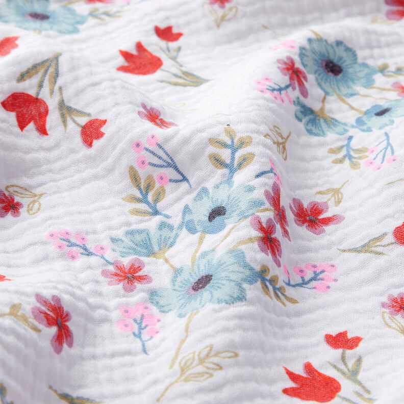 Tissu double gaze de coton Fleurs de printemps avec des tulipes – blanc/orange,  image number 2