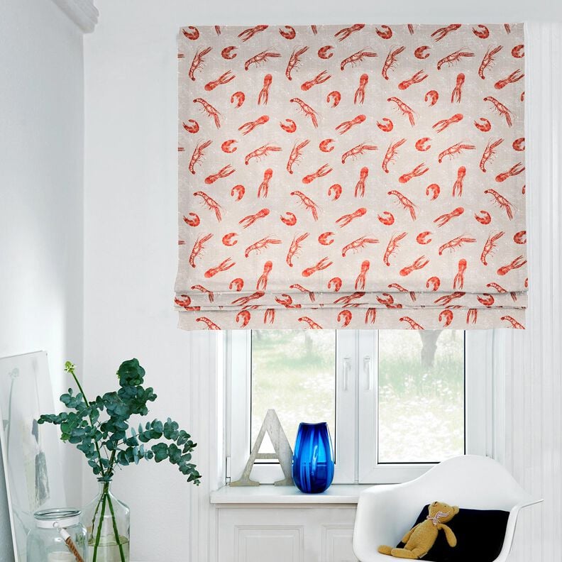 Tissu de décoration Panama Crabe homard – noix de cajou/rouge feu,  image number 6
