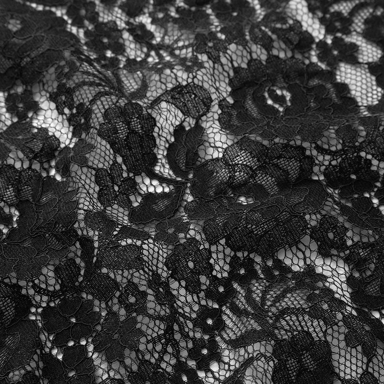 Tissu fin en dentelle Motif floral – noir,  image number 2
