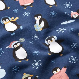 Jersey coton Pingouins d’hiver Impression numérique – bleu marine, 