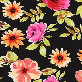 Tissu viscose Impression numérique grandes fleurs – noir/pourpre, 