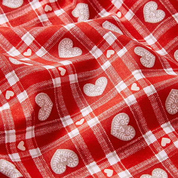 Tissu en coton Cretonne Carreaux Vichy et cœurs – rouge,  image number 2