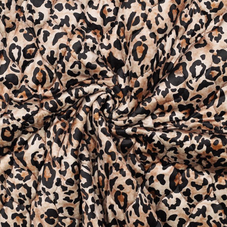 Tissu matelassé Impression numérique léopard – marron clair/noir,  image number 3