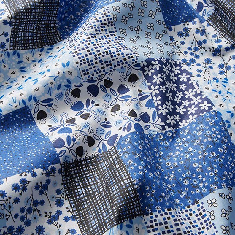 Tissu en coton Cretonne look patchwork – blanc/bleu,  image number 2