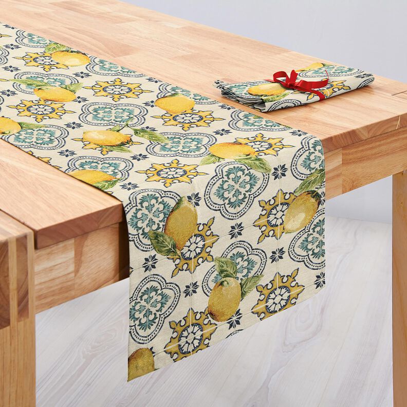 Tissu de décoration Gobelin Carreaux avec citrons – nature/jaune citron,  image number 7