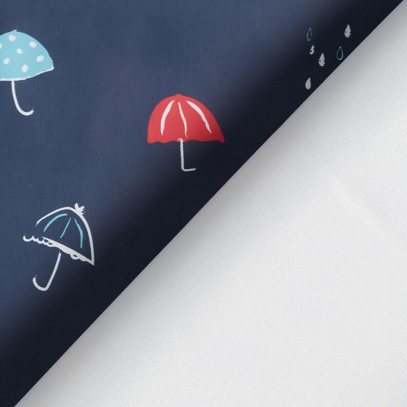 Tissu pour veste de pluie Parapluies colorés Impression numérique – bleu marine,  image number 5