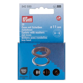 Œillets avec rondelles [20 unités | Ø 11 mm] | Prym – marron foncé/argent métallisé, 