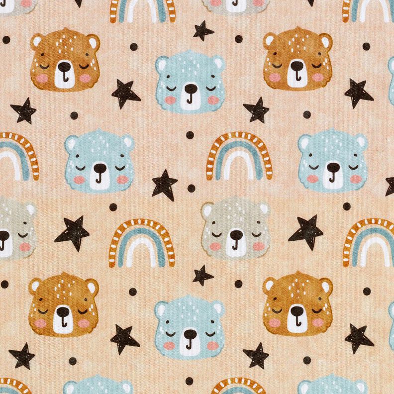Popeline coton Têtes d’ours et arcs-en-ciel Impression numérique – beige,  image number 1