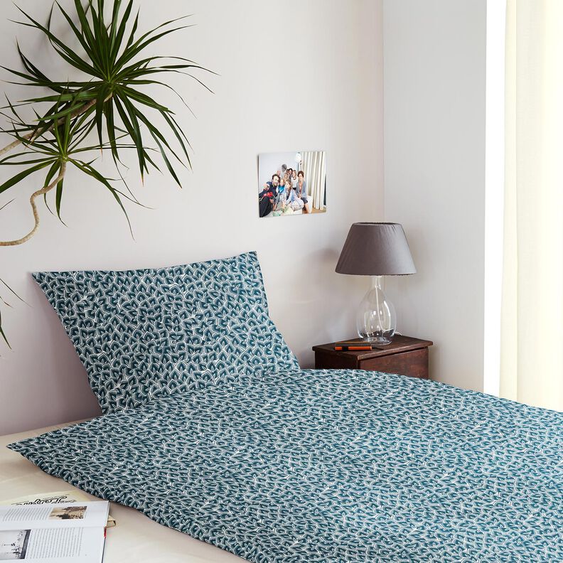Tissu en coton Cretonne Feuilles abstraites – bleu océan/ivoire,  image number 7