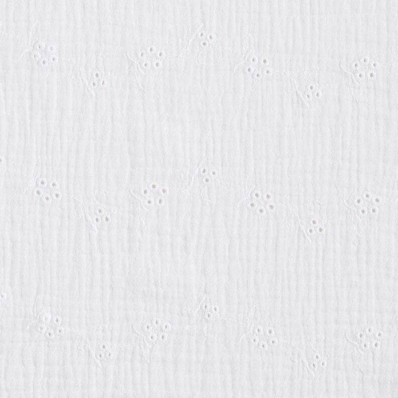 Tissu double gaze de coton Dentelle brodée Vrilles de fleurs – blanc,  image number 1
