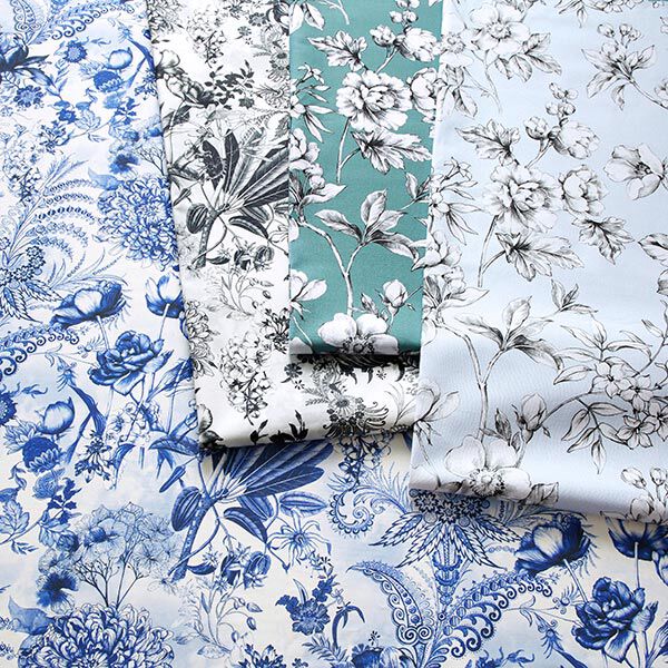 Tissu de décoration Canvas fleurs opulentes 280 cm – bleu roi/blanc,  image number 5
