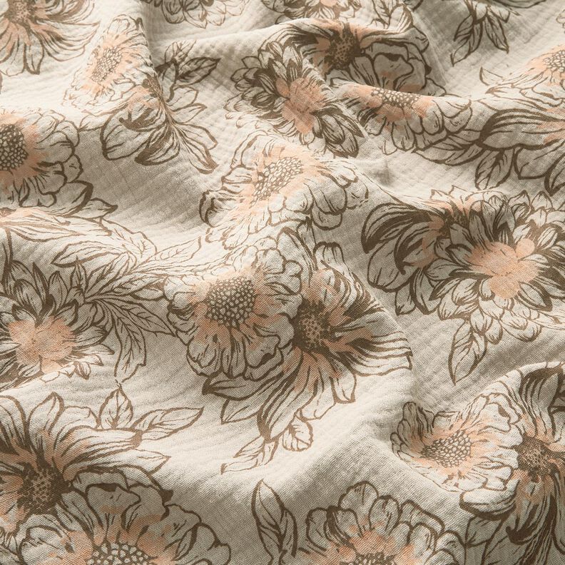 Tissu double gaze de coton Sommerblumen – taupe clair/marron moyen, image number 2