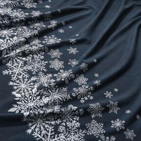 French Terry Sweat d’été Fleurs de givre Tissu bordure | Glitzerpüppi – bleu nuit/blanc, 