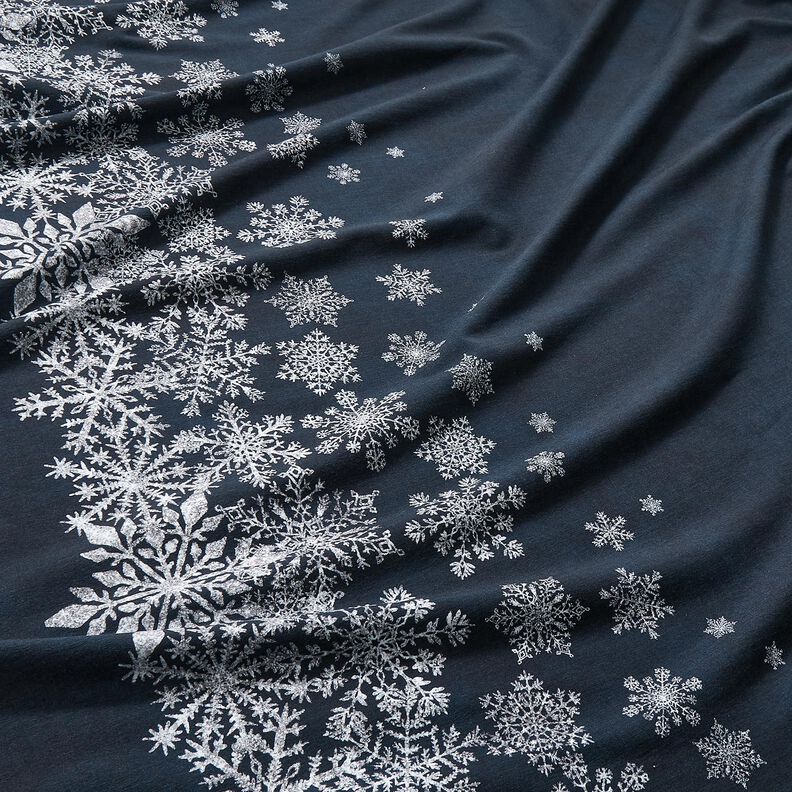 French Terry Sweat d’été Fleurs de givre Tissu bordure | Glitzerpüppi – bleu nuit/blanc, image number 2