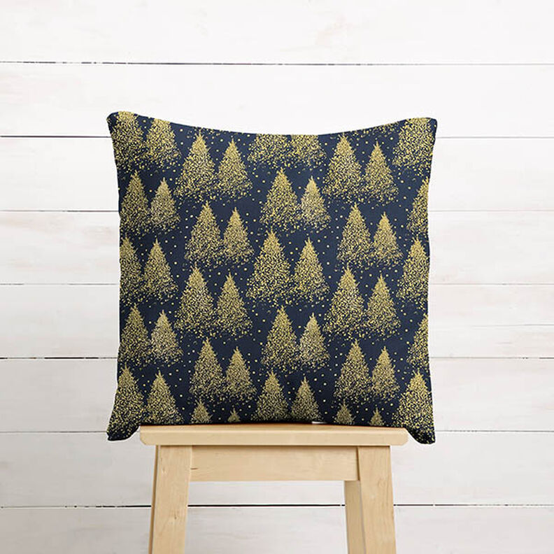 Tissu en coton Popeline Sapins avec poussière d’or – bleu nuit/or, image number 8