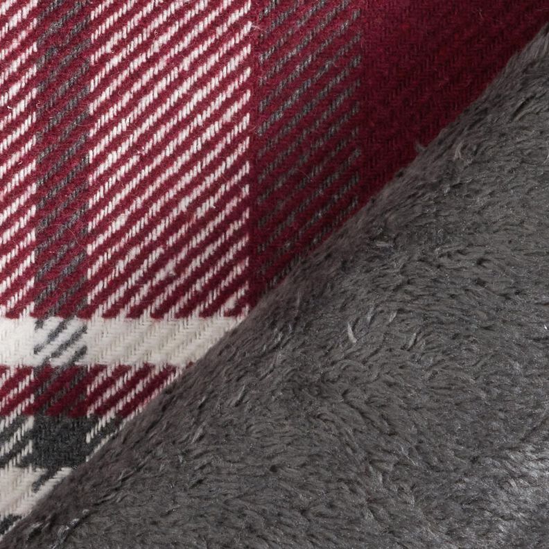 Tissu de manteau à carreaux avec envers fourrure – rouge bordeaux/gris schiste,  image number 4