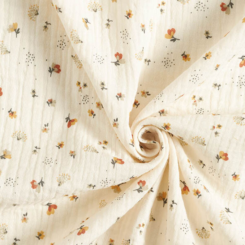 Tissu double gaze de coton Fleurs et hérisson – écru,  image number 3