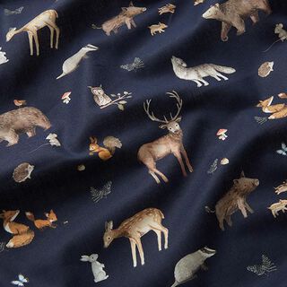 Popeline Animaux de la forêt Impression numérique – bleu marine, 