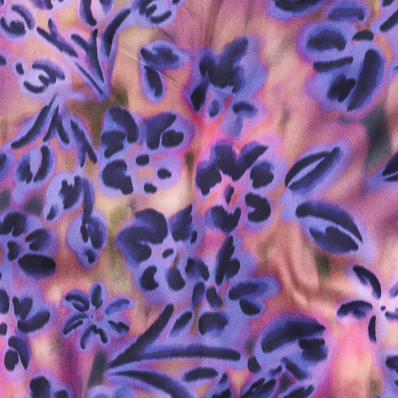 Satin de coton fleurs aquarelles Impression num&eacute;rique | Poppy Fabrics &ndash; noix de cajou/lilas,  image number 2