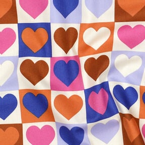 Popeline coton Tissu à carreaux avec cœurs | Poppy Fabrics – ivoire/bleu roi, 