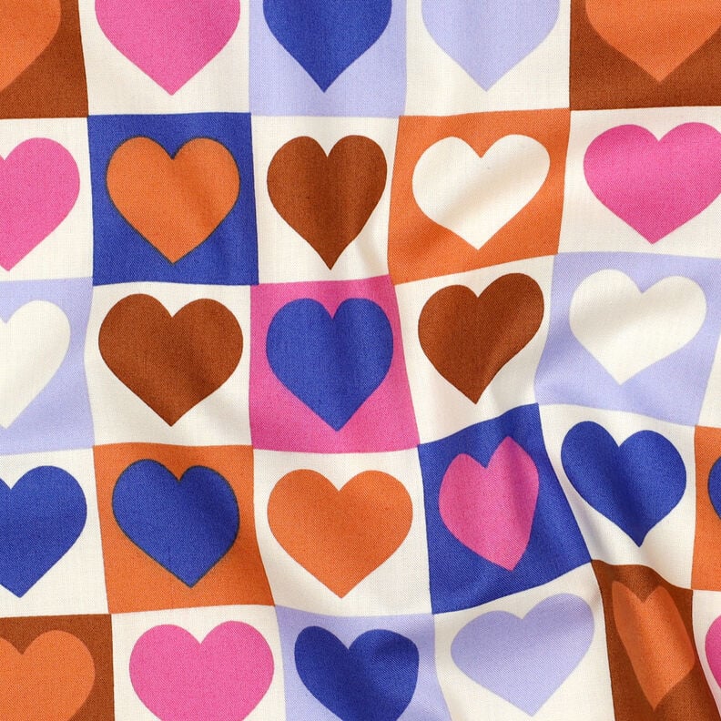Popeline coton Tissu à carreaux avec cœurs | Poppy Fabrics – ivoire/bleu roi,  image number 2