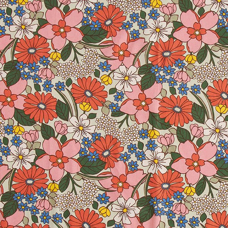 Tissu en coton Cretonne Fleurs en pop-art – pistache/vieux rose,  image number 1