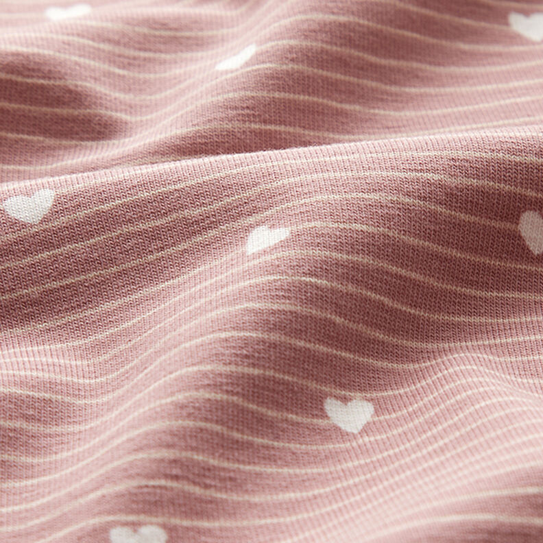 Jersey coton Cœurs et rayures – vieux rose clair,  image number 3