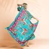 Beachwear paréo panneaux paons et fleurs – bleu aqua/rose intense,  thumbnail number 6