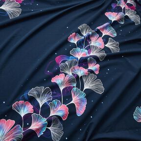 Jersey coton Ginkgo | Glitzerpüppi – bleu nuit/pourpre, 