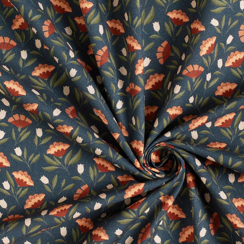 Tissu en coton Popeline fleurs en filigrane – bleu noir/terre cuite,  image number 3
