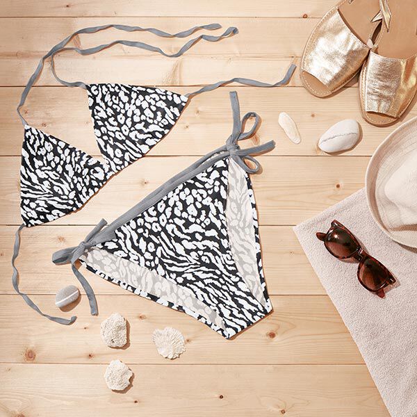 Tissu pour maillot de bain motif léopard – blanc/noir,  image number 6