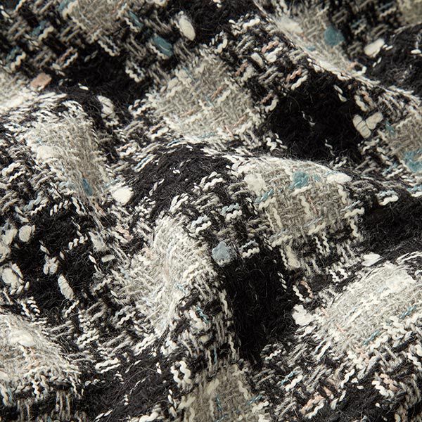 Tissu moelleux en laine mélangée à larges carreaux – noir/gris,  image number 2