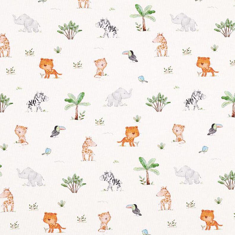GOTS Jersey coton Bébés animaux de la jungle Impression numérique – écru,  image number 1