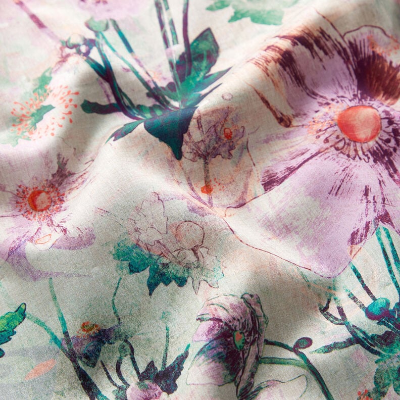 Satin de coton Japenese Anemone | Nerida Hansen – nature/lilas pastel,  image number 2