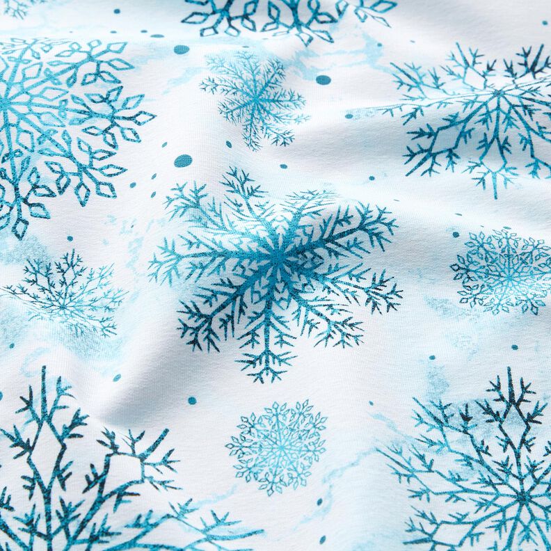 French Terry Cristaux de neige pour Noël | Glitzerpüppi – bleu ciel/pétrole légère, image number 2