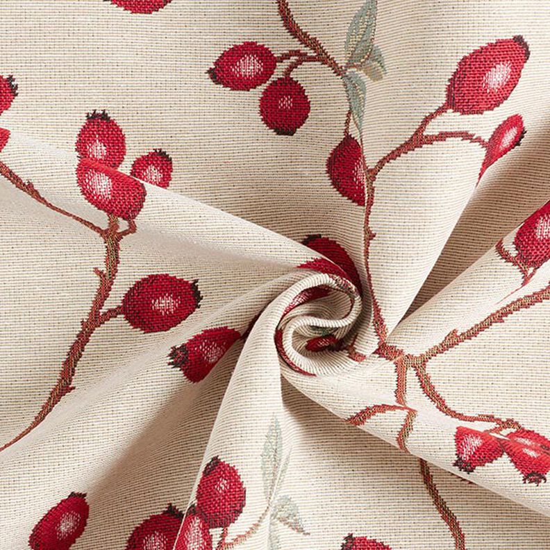Tissu de décoration Gobelin Églantier – beige clair/rouge, image number 4