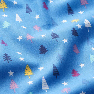 Tissu en coton Popeline Mini sapins – bleu/blanc, 