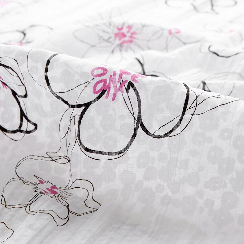 Voile crinkle à fleurs et motif léopard – blanc/noir,  image number 5
